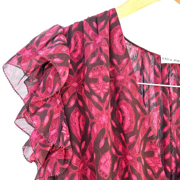 Ulla Johnson Anika Ruffle Midi Dress Red Fuchsia Dress Floral 10 Silk - Picture 8 of 11